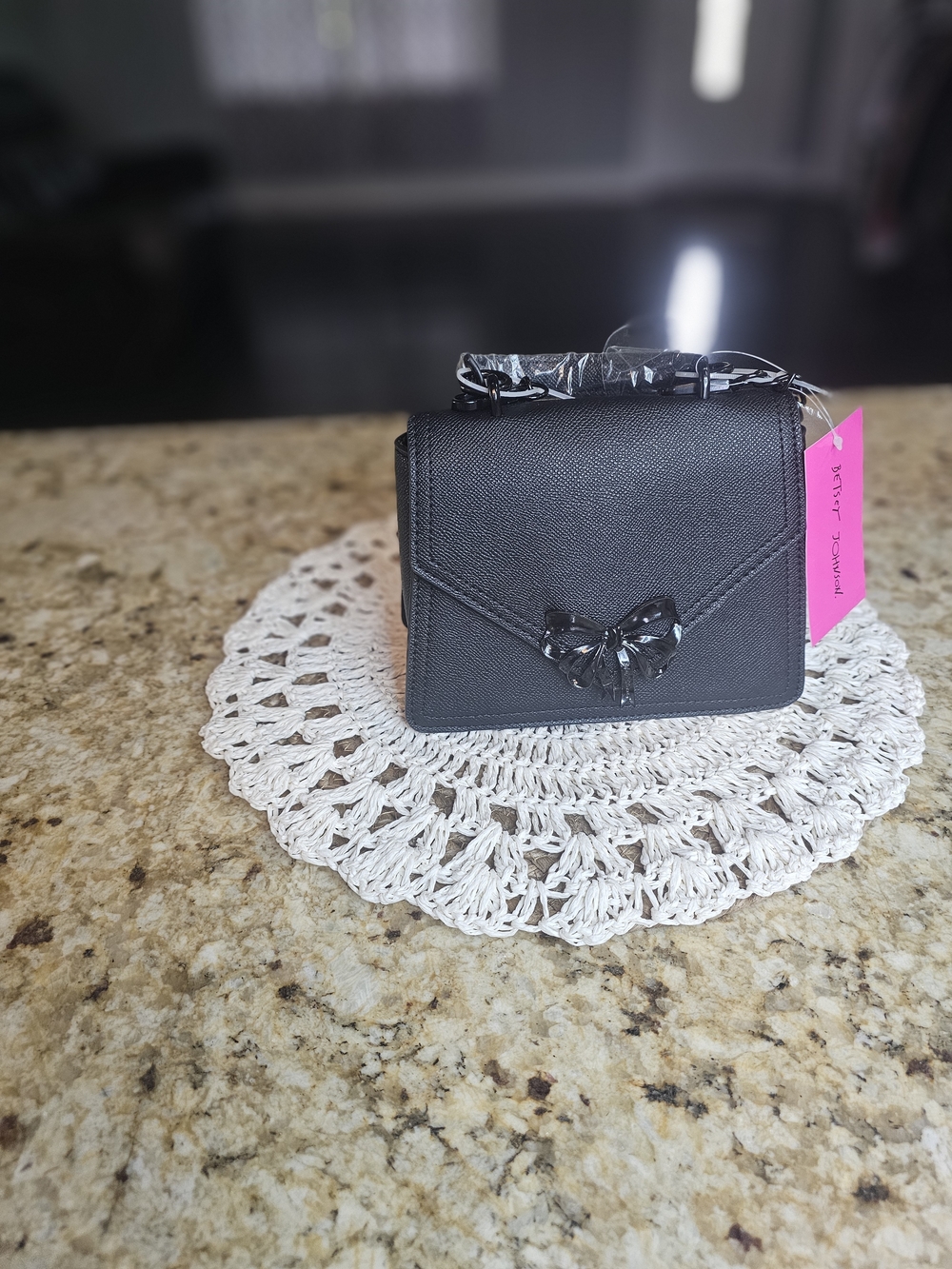 NWT BETSEY JOHNSON Black Crossbody Bag with METAL BOW Accent